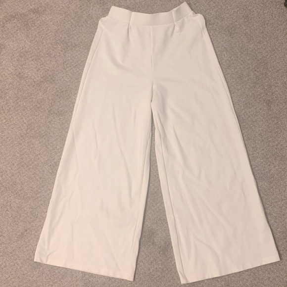 Saks Fifth Patrizia Luca Solid White Wide Leg Pants Elastic Stretch Palazzo S - Picture 3 of 7